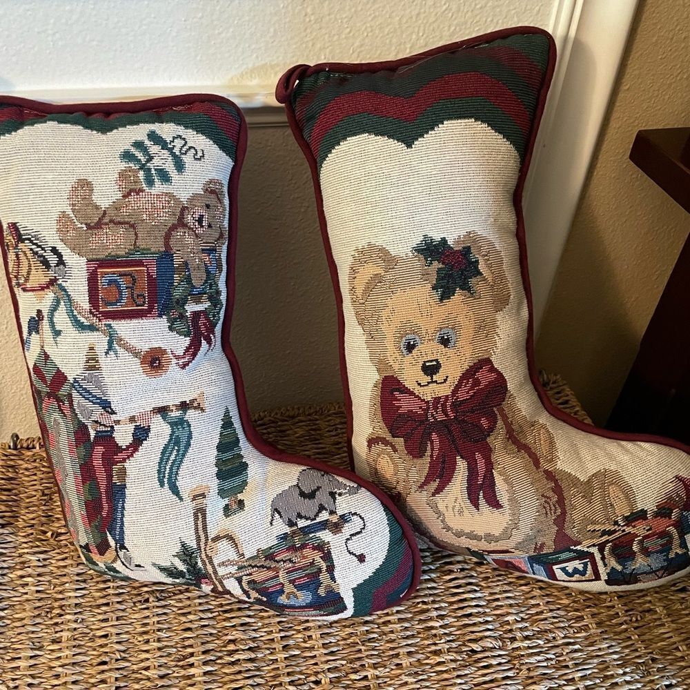 Vintage Bear Tapestry Stocking Pillows set of 2